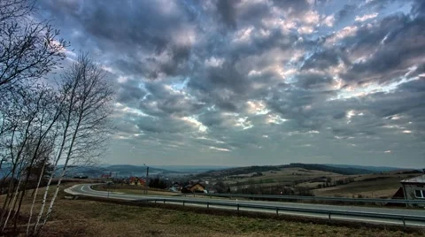Meadow in eastern Europe, clouds moving in the sky. Vídeo Stock 63990172