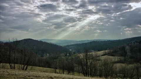 Meadow in eastern Europe, clouds moving in the sky. Stock-Footage 63991436