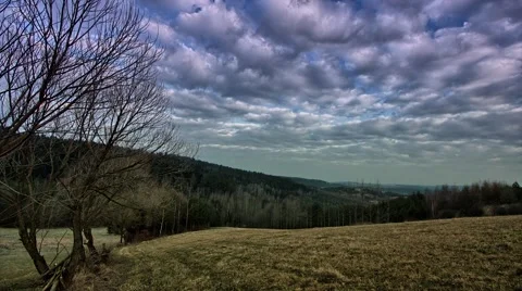 Meadow in eastern Europe, clouds moving in the sky. Stock-Footage 63991973