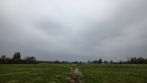 Meadow in eastern Europe, clouds moving in the sky.  Video stock 107099224