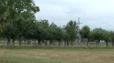 Meadow with electric provider in back Stock Footage 845570