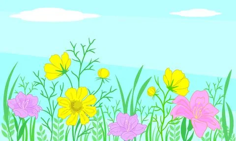 Meadow flowers and herbs, vector illustration 스톡 일러스트