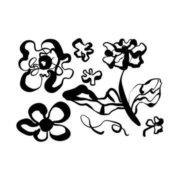 Meadow flowers hand drawn vector set. Doodle wild flowers, Stock Illustration