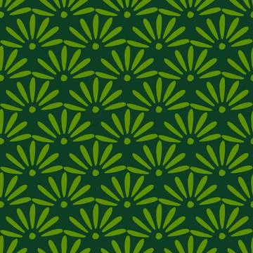 Meadow flowers seamless pattern with daisy bloom elements. Green background.  Stock Illustration