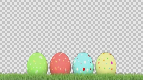 Meadow with green grass and rotating easter eggs 스톡 동영상 61166538