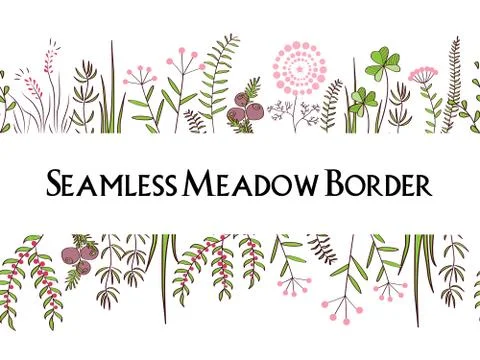 Meadow herbs seamless borders background. Illustration for posters, greeting Stock Illustration