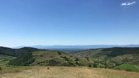Meadow hills on the Kaiserstuhl, Germany with a view of the Rhine valley, HD Stock Footage 146282986