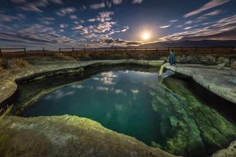 Meadow Hot Spring at night Stock Photos