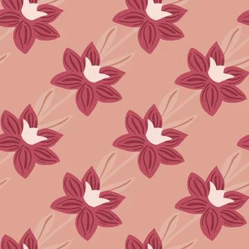 Meadow nature flora seamless pattern with doodle flower simple silhouetts. Pi Stock Illustration
