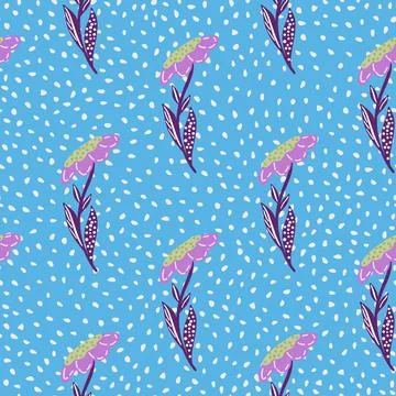 Meadow nature seamless pattern with field flowers elements print. Blue bright Stock Illustration