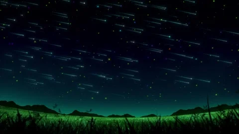 Meadow night meteor shower Видео 339446243
