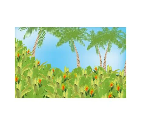 Meadow with palms Stock Illustration