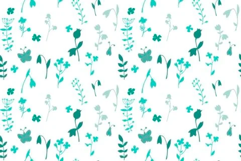 Meadow seamless pattern with a lot of spring and summer flowers from gardens Stock Illustration