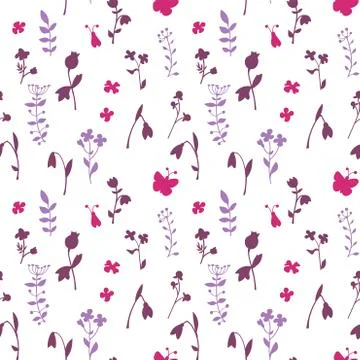 Meadow seamless pattern with a lot of spring and summer flowers from gardens Stock Illustration
