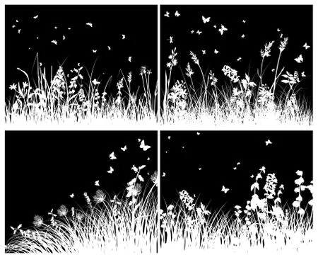 Meadow silhouette set Stock Illustration