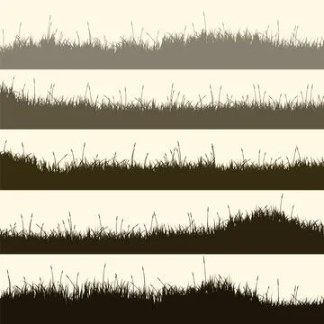 Meadow silhouettes with grass, plants on plain. Panoramic summer lawn landscape Stock Illustration
