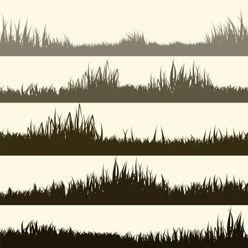 Meadow silhouettes with grass, plants on plain. Panoramic summer lawn landscape Stock Illustration