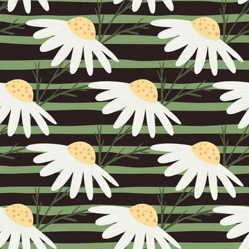 Meadow style seamless pattern with simple calendula flowers shapes. Green str Stock Illustration