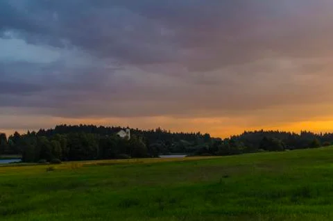 Meadow west trees Stock Photos
