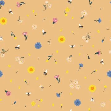 Meadow wildflower seamless vector pattern. Stock Illustration