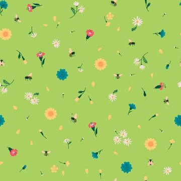 Meadow wildflower seamless vector pattern. Illustrazione stock
