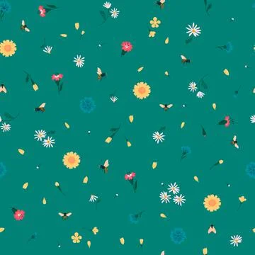 Meadow wildflower seamless vector pattern. Illustrazione stock