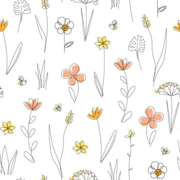 Meadow wildflower seamless vector pattern. Boho botanical floral background Illustrazione stock