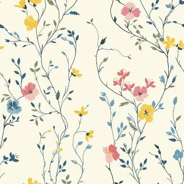 Meadow Wildflowers seamless pattern for print, delicate flowers. Stock Illustration
