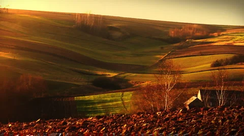 Meadows and hills, autumn season. Stock Footage