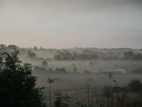 The Meadows in mist Stock Photos
