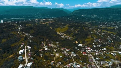 Meadows Mountains clouds Private building in the city of Sukhumi, Abkhazia. Top Stockbeeldmateriaal 114996336