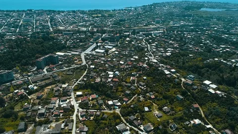 Meadows Mountains clouds Private building in the city of Sukhumi, Abkhazia. Top Stockbeeldmateriaal 117069327