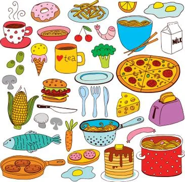 Meal and ware doodle set Stock Illustration