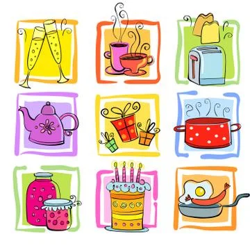 Meal and ware doodle set Stock Illustration