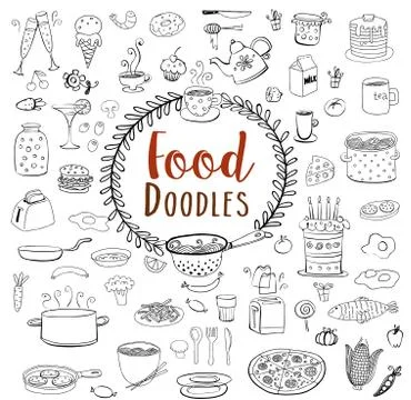 Meal and ware doodle set Stock Illustration