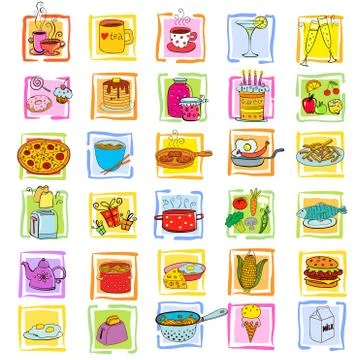 Meal and ware doodle set Stock Illustration