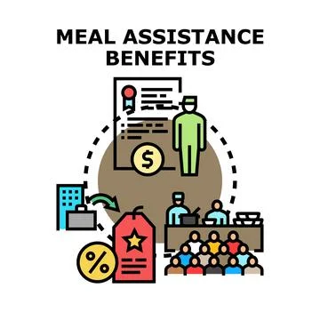 Meal assistance benefits program providing financial support Stock Illustration