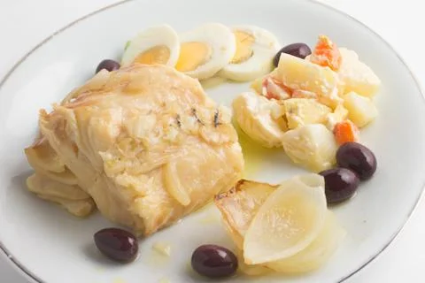 Meal of Boiled Cod Fish Stock-Fotos