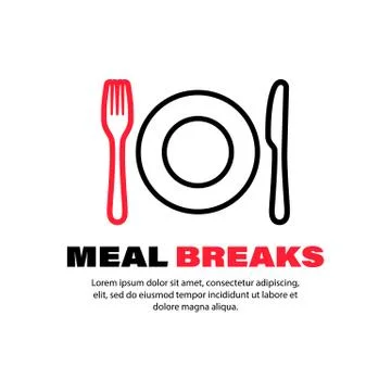 Meal breaks icon. Time break. Fork, spoon, plate. Lunch, dinner. Vector on is Illustrazione stock