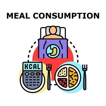 Meal consumption concept with calorie counting and digestion Stock Illustration