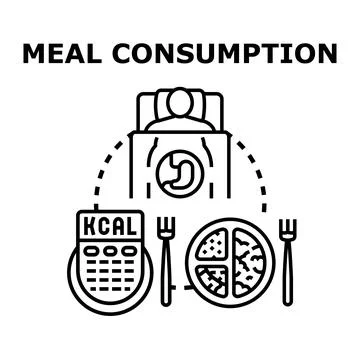Meal consumption concept with calorie counting and digestion Stock Illustration