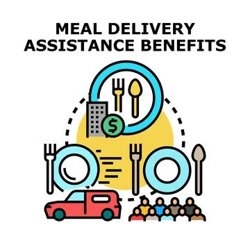 Meal delivery assistance program providing food benefits Stock Illustration