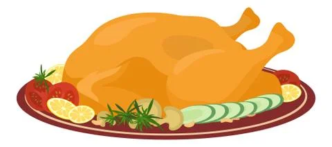 Meal on dish, roasted turkey Stock-Illustration