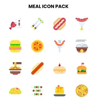 Meal Flat Design Icons Pack Stock Illustration