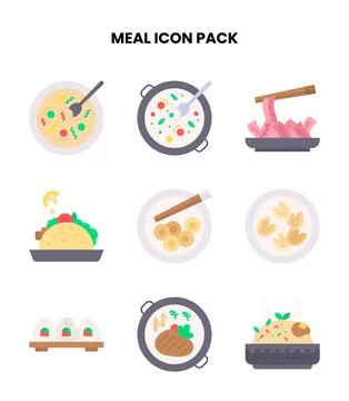 Meal Flat Scalable Icons Pack Stock Illustration