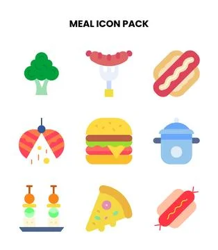 Meal Flat Vector Icons Pack Ilustração Stock