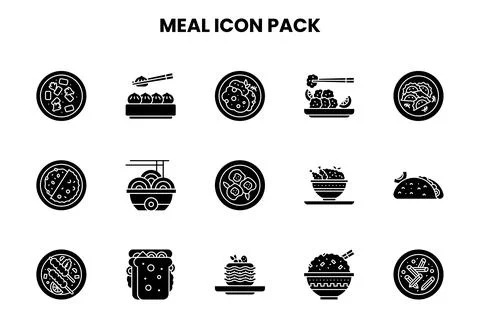 Meal Glyph Vector Icons Pack Stock Illustration