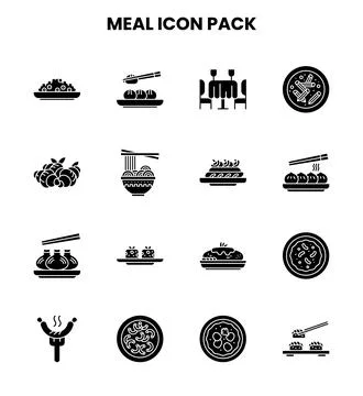 Meal Glyph Vector Icons Pack Stock Illustration