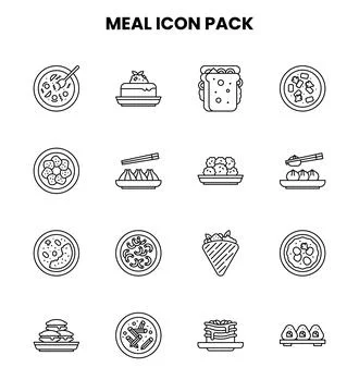 Meal Line Collection Icons Pack Stock Illustration
