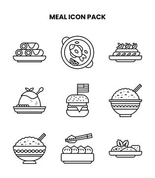 Meal Line Set Icons Pack Stock Illustration